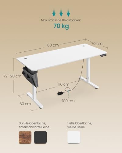 SONGMICS Höhenverstellbarer Schreibtisch 160 x 70 cm – Bild 3