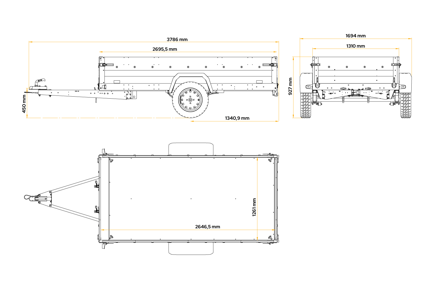 UNITRAILER Force 264/R KIPP – Anhänger 2647×1260 mm, 750 kg zGG