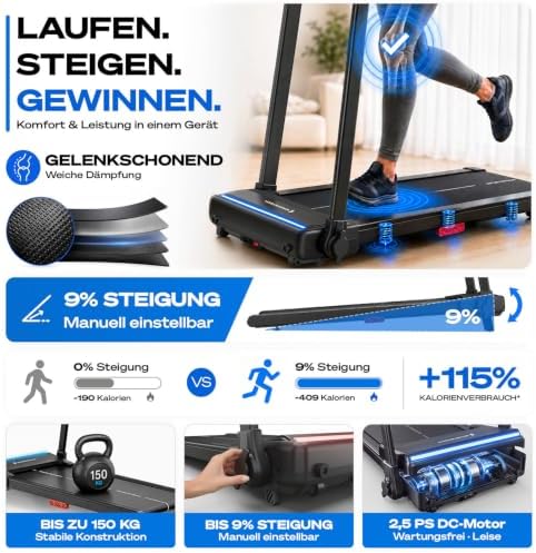 Sportstech, Laufband für Zuhause klappbar, bis 12 km/h, 9% Steigung – Bild 6