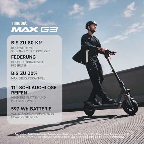 Segway-Ninebot MAX G3 D, E-Scooter mit Deutscher Straßenzulassung, 80 km Eco Modus Reichweite, 75km  – Bild 3