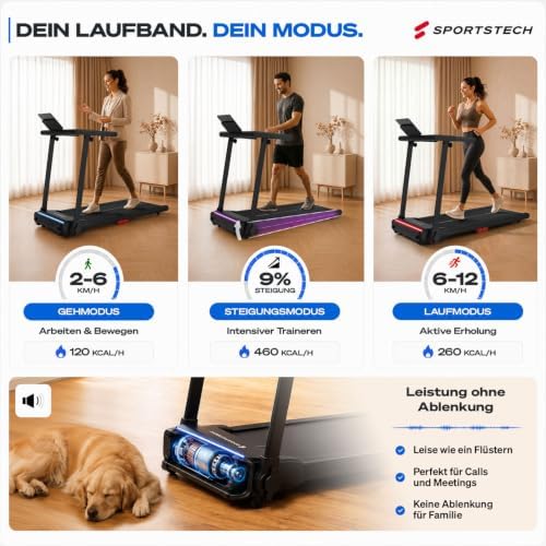 Sportstech, Laufband für Zuhause klappbar, bis 12 km/h, 9% Steigung – Bild 3