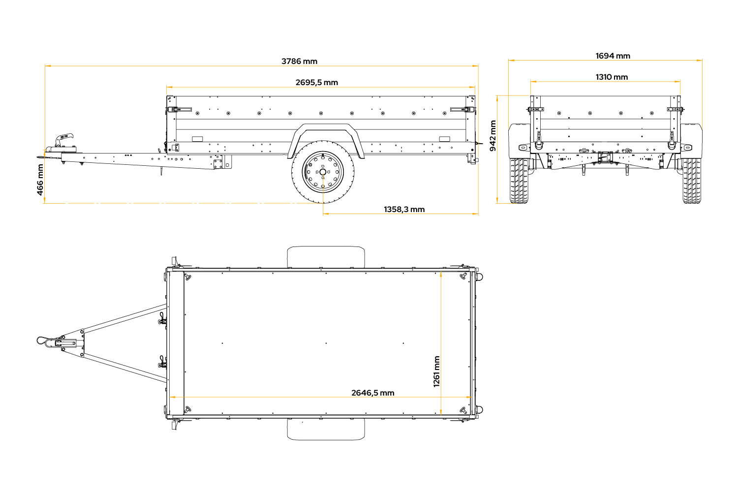 UNITRAILER Force 264 KIPP – Anhänger 2647×1260 mm, 750 kg zGG