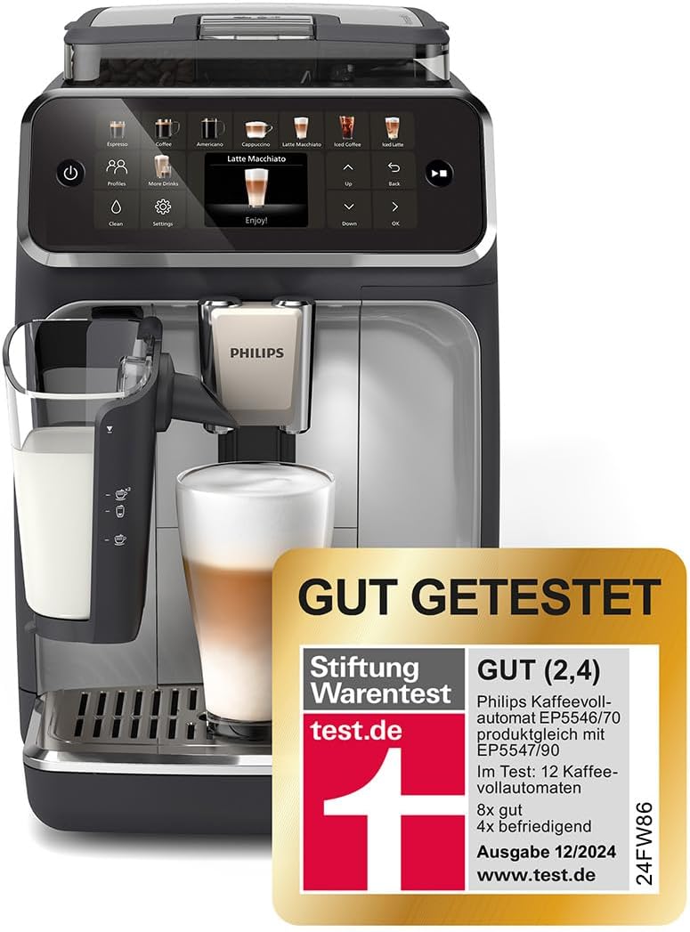 PHILIPS Kaffeevollautomat LatteGo 5500 Serie, Silber, 20 Spezialitäten