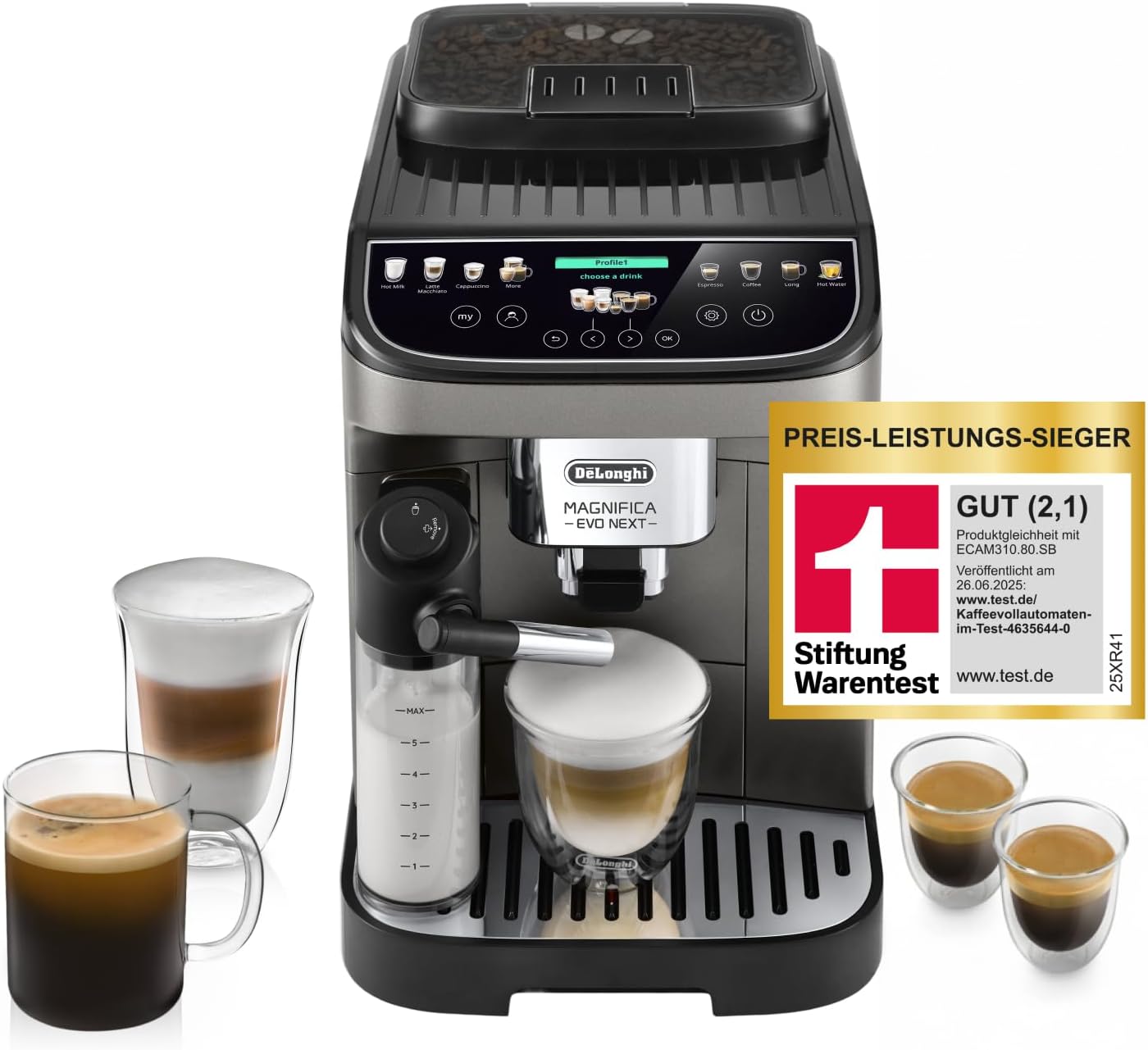 De'Longhi Magnifica Evo Next - Kaffeevollautomat 13 Getränke Titan