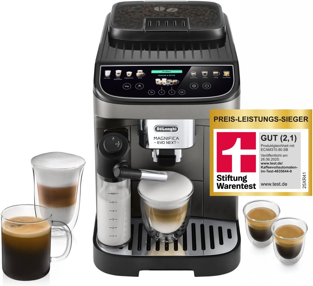 De'Longhi Magnifica Evo Next - Kaffeevollautomat 13 Getränke Titan