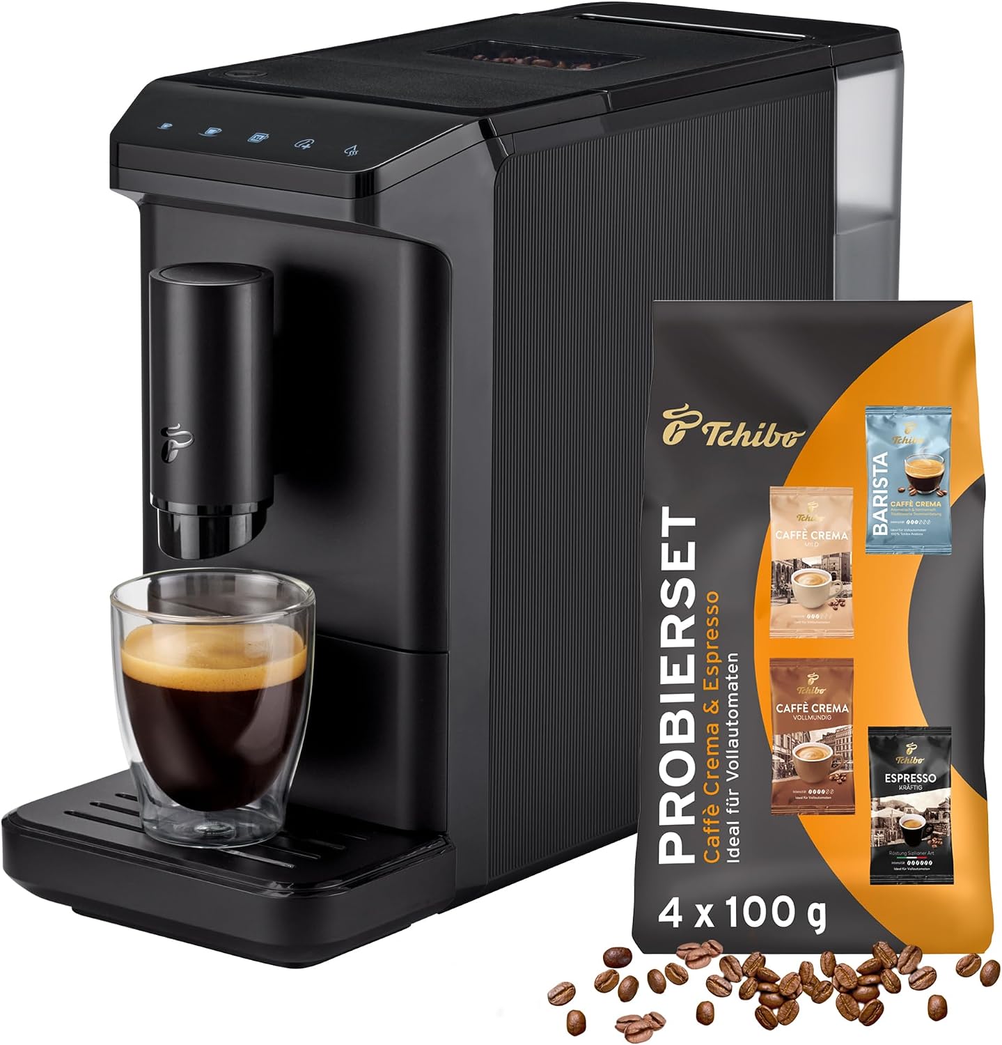 Tchibo Kaffeevollautomat Esperto mini für Caffè Crema und Espresso, nur 16cm breit, klein und kompakt, geeignet für jede
