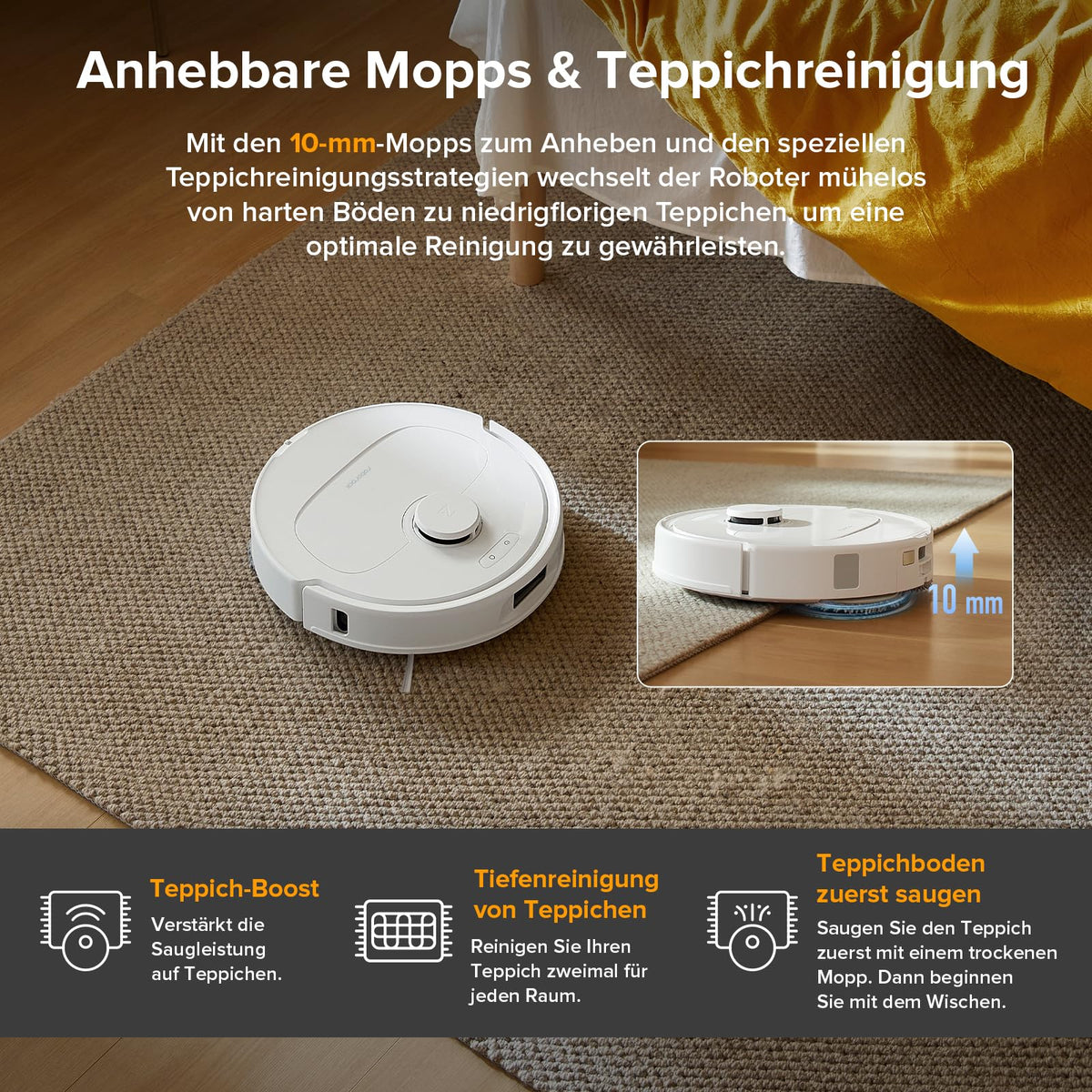 roborock Qrevo S5V Saugroboter mit Wischfunktion&Hebarem Wischmopp