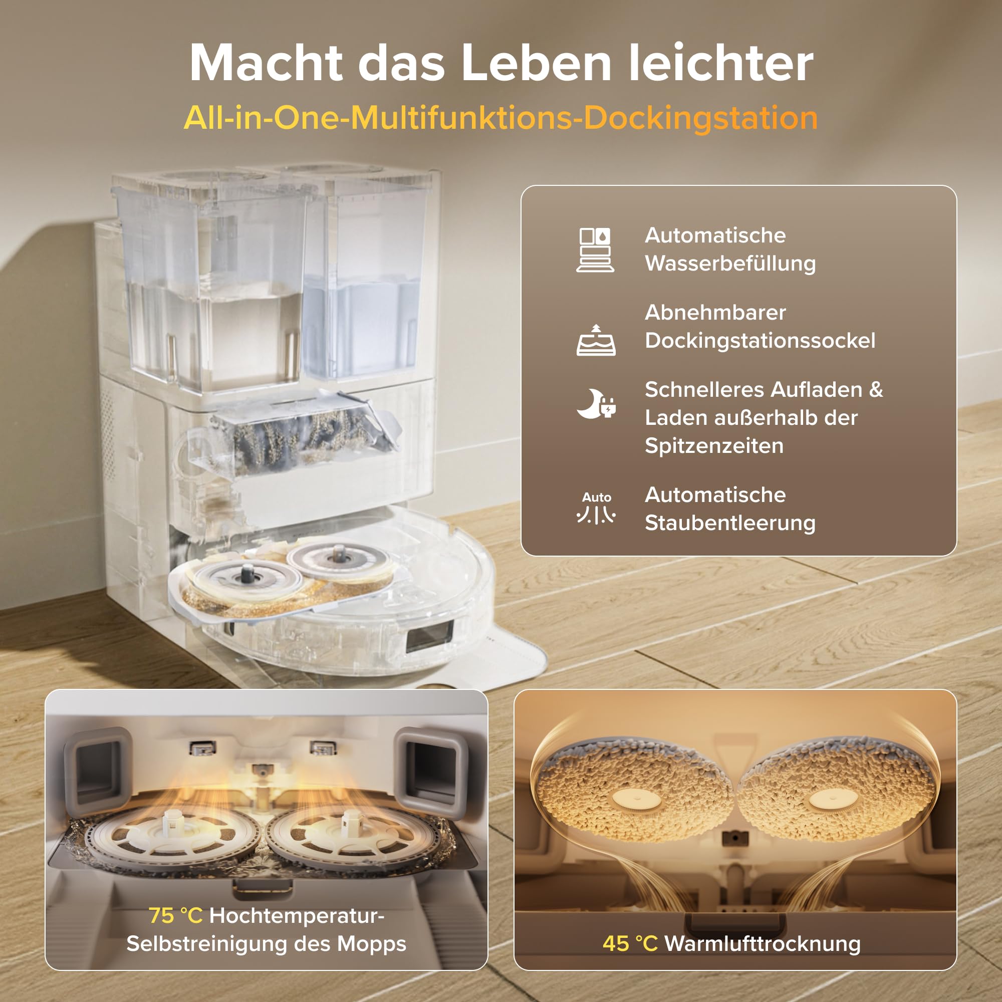 roborock Qrevo S5V Saugroboter mit Wischfunktion&Hebarem Wischmopp
