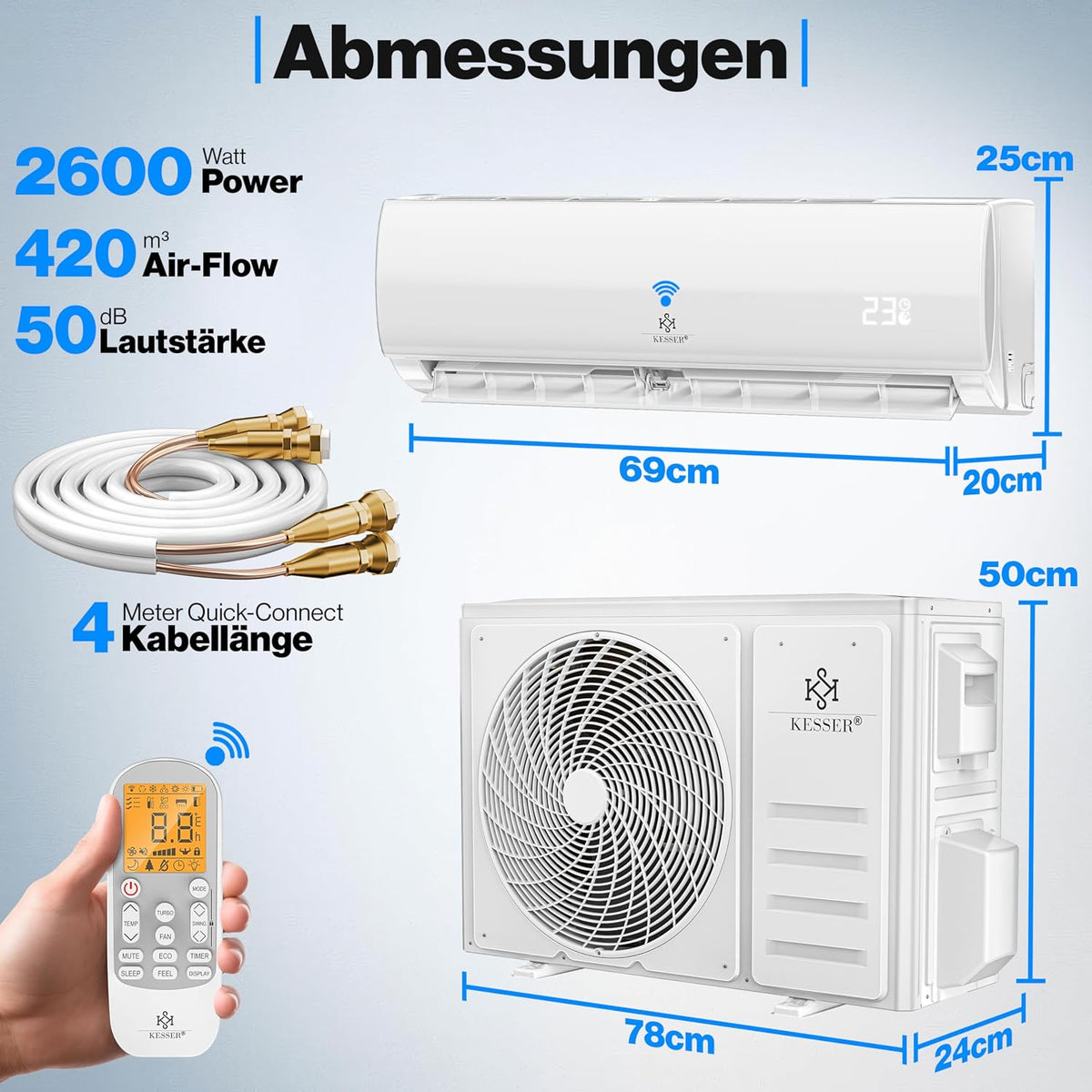 KESSER Split-Klimaanlage Set Quick Connect mit WiFi